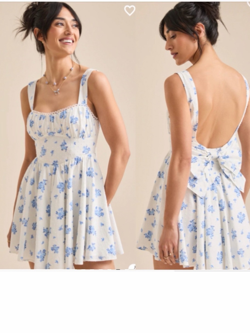 Altar'd State Maya Blue Floral Swiss Dot Open Back Bow Mini Dress NWT XL